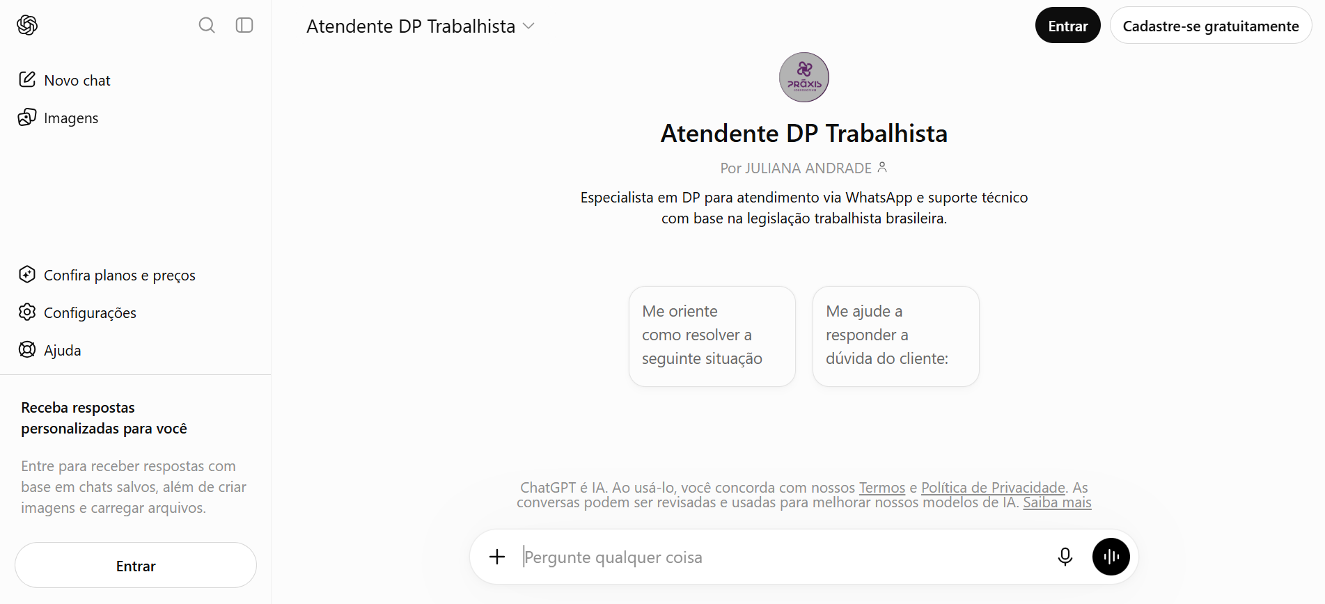 Exemplo de agente de IA para atendimento de DP